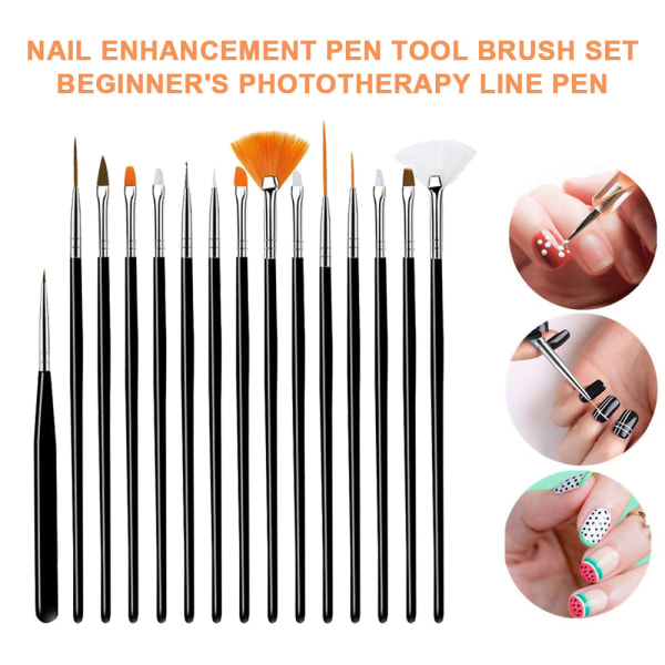 15 st Nail Art penslar Nail Art Tool Set Nail Art målning DIY Nail Art black