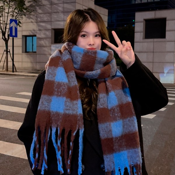 Stor Chunky Plaid Sjal Farvet Ternet Oversize Sjal