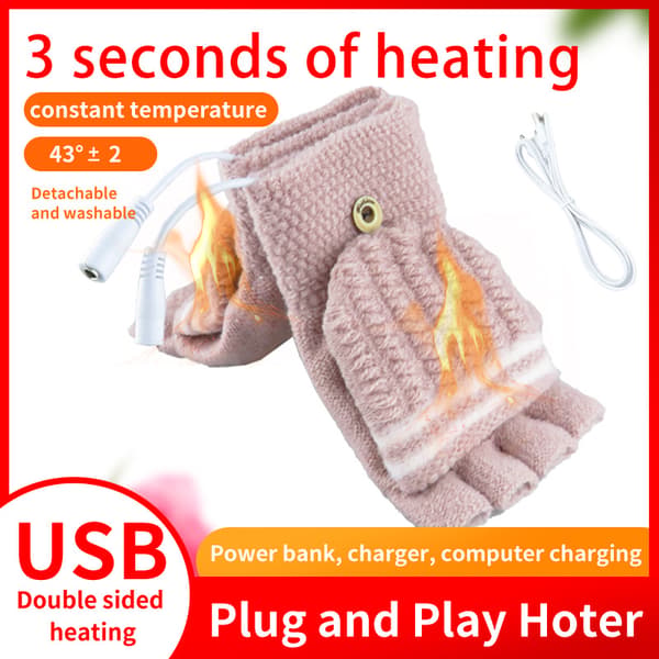 Sorte USB-opvarmede handsker, elektriske opvarmede handsker justerbar temperatur