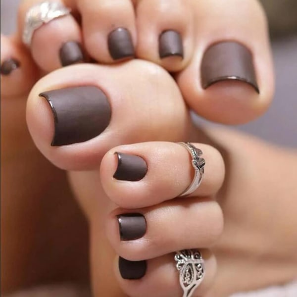 Mode matt falska tånaglar Fot falska naglar cover Aryclic Square Daily Party Date Clip Tryck på tånaglar för kvinnor och flickor (24 st)