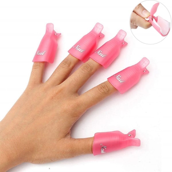 10 st Plast Akryl Nail Art Soak Off Cap Clip UV Gel Polish Remover Wrap Tool Pink