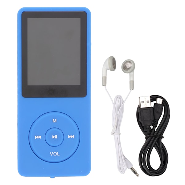 MP3-spelare 1,8 tum skärm 64 GB minneskort Multifunktionell bärbar MP3-musikspelare Blå