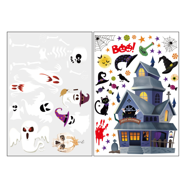 Halloween Gel Window Stickers, Pumpkin Witch Bat Spider fönster