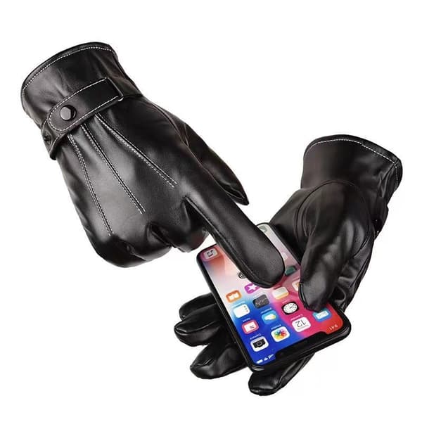 Vinterlæderhandsker til mænd Touch Screen Handsker Uldfor/Kunstlæder