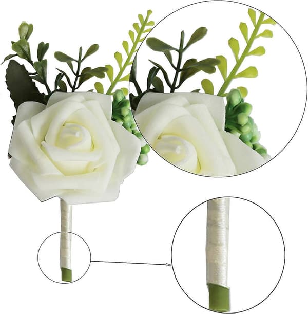 2 stk rose-knapphullsblomst bryllups-knapphullsblomst hvit/rosa rose håndlaget korsasje bryllupsdekor