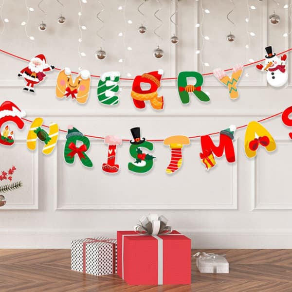 2 stk. God Jul Banner Julefest Tema Dekor Jule Pull Flag Dekor