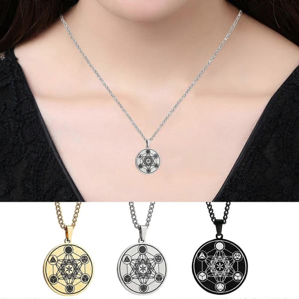 Metatron Cube halskæde i rustfrit stål - Livets Blomst vedhæng Chakra Steel Color