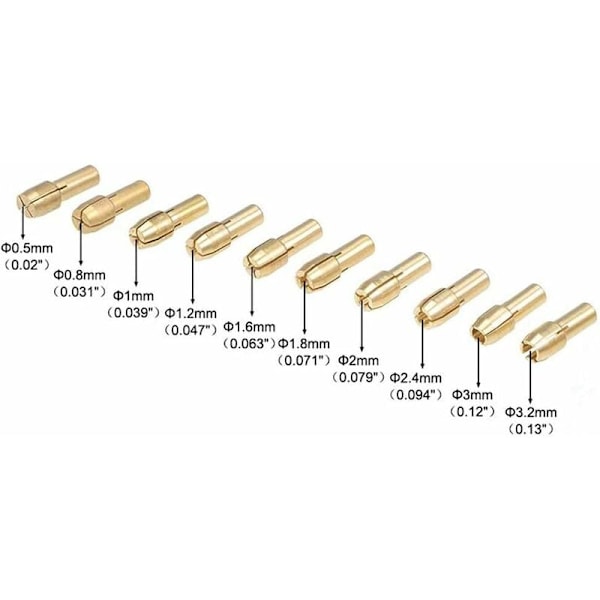 20 st mässingsborrchuckar precision 0,5-3,2 mm mässingsklämma chuck lämplig för Dremel roterande verktyg samla chuck