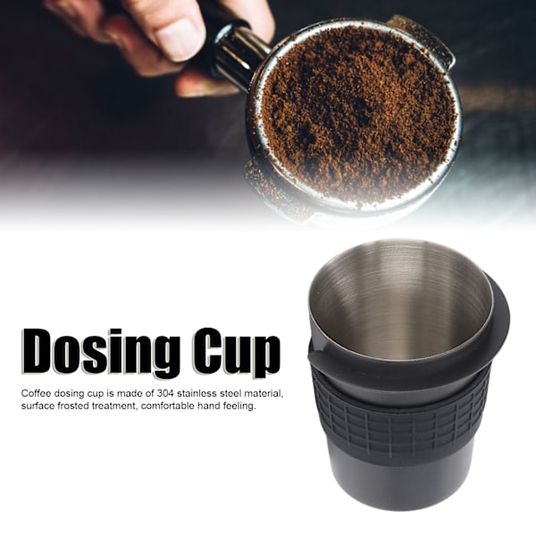 58mm Kaffe Doseringkopp i Rustfritt Stål, Håndtak for Kaffemaskin, Mottak for Pulver med Silikonring, Svart
