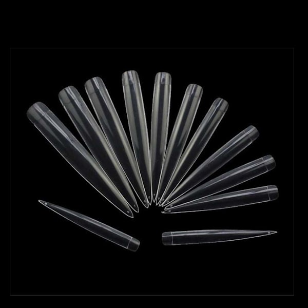 120 stk Stiletto Ekstra Lange Skarpe Kunstige Negletips Akryl Falske Negle for DIY Neglesalonger, 12 Størrelser
