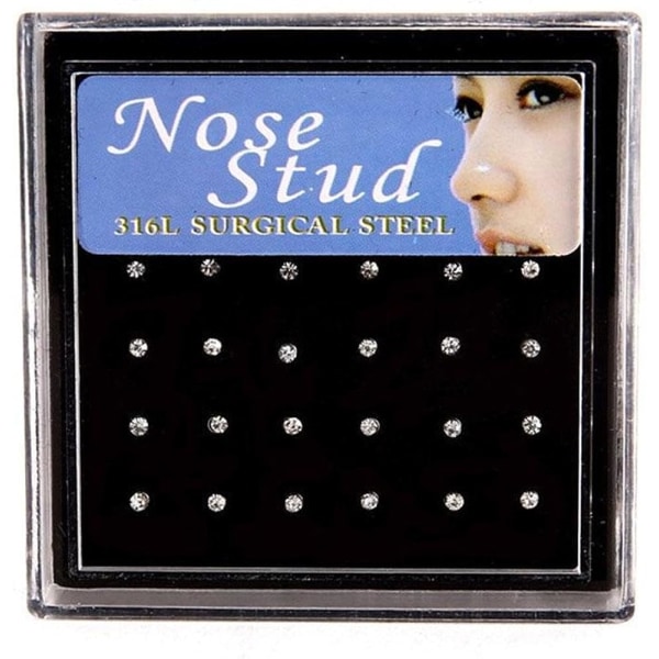 24 st Lady Crystal Rhinestone Nose Ring Bone Stud Bar Kirurgisk
