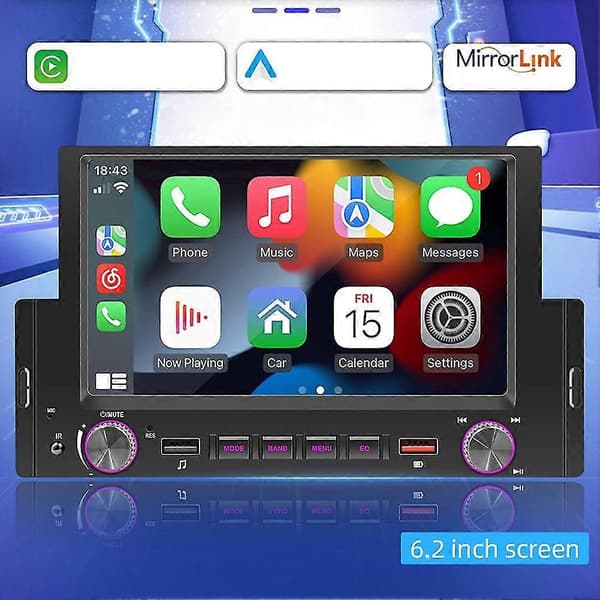 1din 6.2 tuuman näyttö Carplay Android-auto Autoradio Bluetooth Mp5-soitin 2usb Fm-vastaanotin Hea