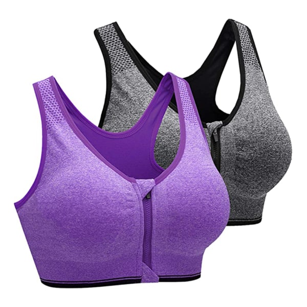 2 pcs Zipper in Front Sports Bra High Impact Strappy Back