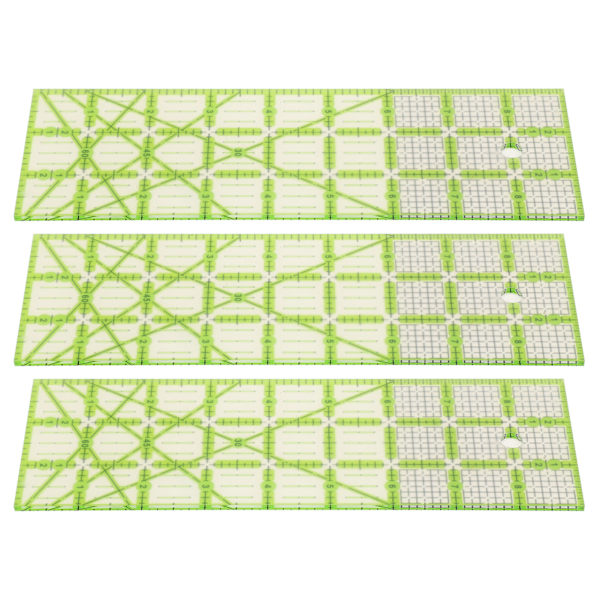 3 st Quilting Linjal 9 tum Stor Rektangel Tum Skala Gröna Guide Linjer Akryl Klar Sy Linjaler för Sömnad Projekt