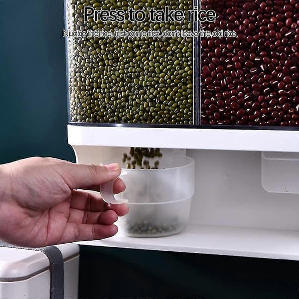 Vægmonteret tørfødevaredispenser, gennemsigtig plast, tørfødevaredispenser, opbevaringsboks til tørfoder og frugt