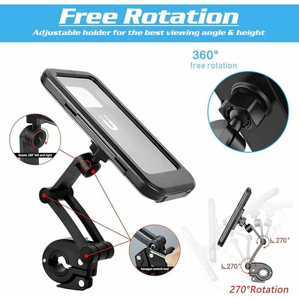 360° Sykkel Motorsykkel Telefonholder Smartphone Holder Vanntett opptil 6,7 tommer