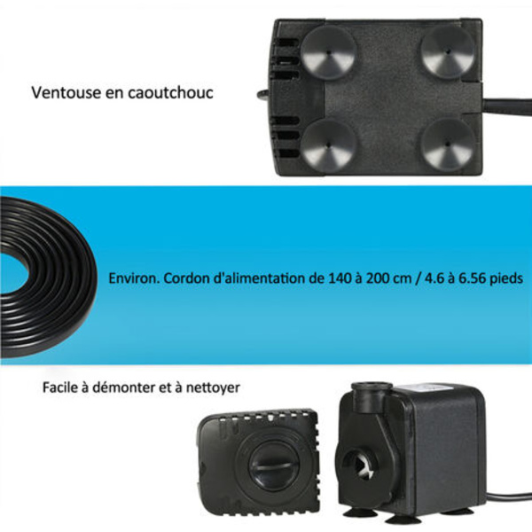 600L/H 8W Submersible Pumpe for hagevannfontene, akvarium og hydroponiske systemer, med 2 dyser, AC220-240V