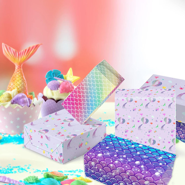 12 stycken sjöjungfru presentpapper - rosa*2+regnbåge*2+havsblå*2+lila*2