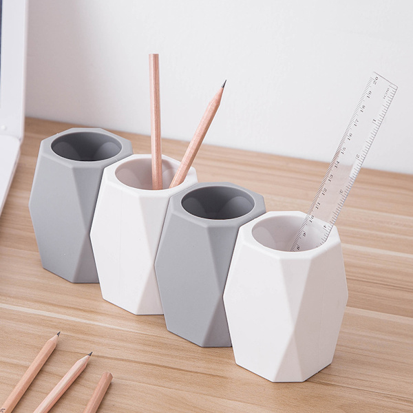 2 Stykker Silikon Blyantsholdere, Blyantbeholdere til Skrivebord, Geometrisk Blyantsholder Makeupbørsteholder (Hvid, Grå)