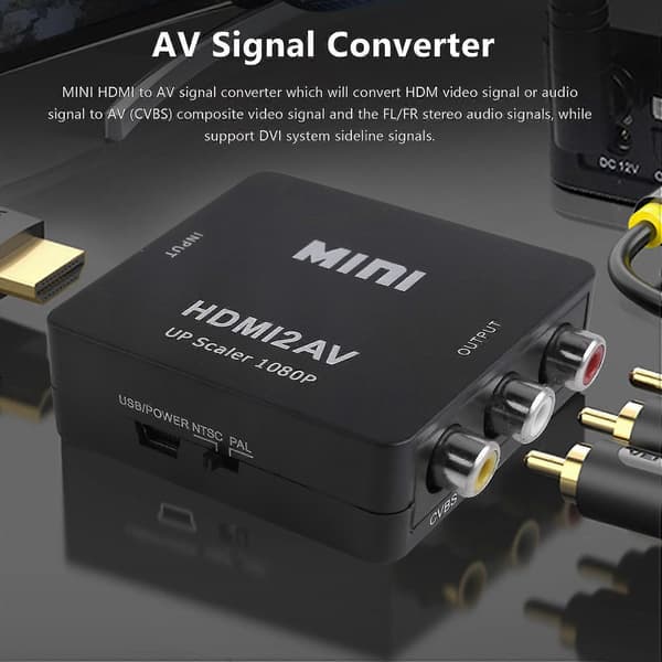 Mini til 3rca Cvbs Kompositt Video Av Konverter Adapter Tv Ps3 Vhs Vcr Dvd Svart