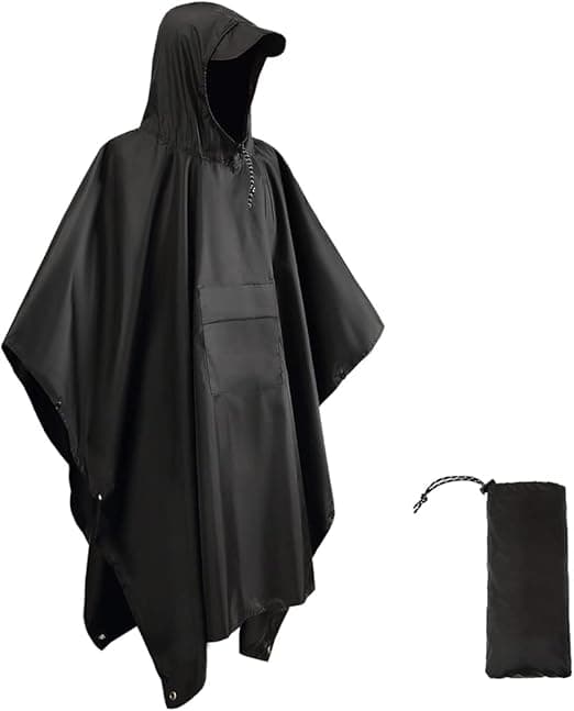 Svart multifunksjonell 3-i-1 regnponcho, lett 210T Oxford