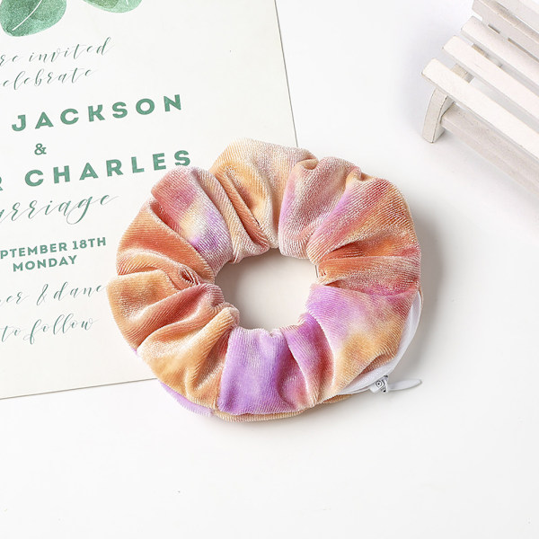 Tie Dye Fløjl Scrunchie med Lynlås Lomme Elastisk Hårbånd Mode Hårtilbehør