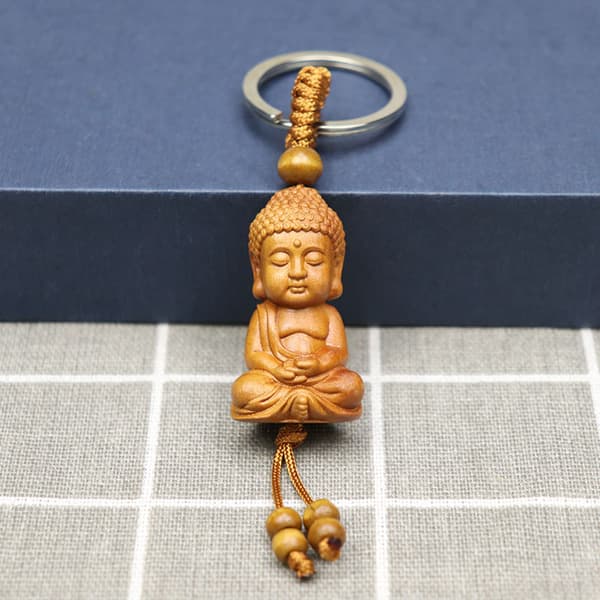 Buddha-nøkkelring i tre, buddhisme-nøkkelring