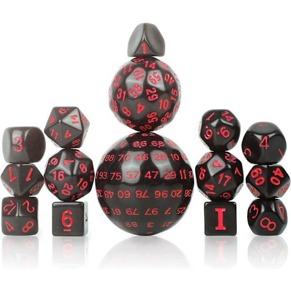 Terning Sett, Rollespill Terninger, Polyhedral Terning Sett med 15 stk D3-D10