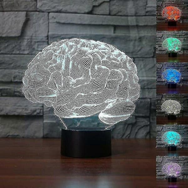 3D Menneskehjerne - Lillehjerne Model Bordlampe 7 Farveskiftende LED Natlampe Gave