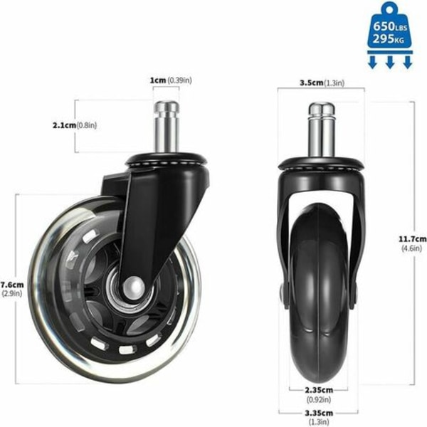 3 tum fjäder snäpp-på svart transparent hjul plugg Bar pu hjul tyst gimbal hjul kontorsstol hjul