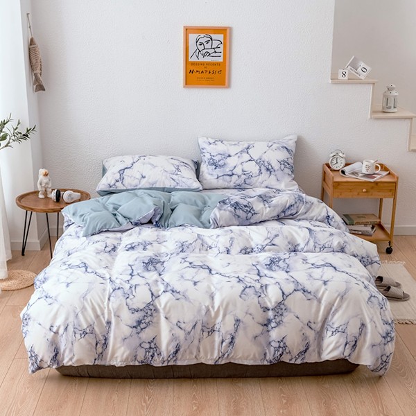 Marmor Mönstrat Mikrofiber Täcke Set, Mjukt & Skrynkelresistent Queen Size Sängkläder med Vackert Mönster, Andningsbar Dunalternativ Fyllning