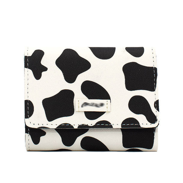 Girls Cute Cow Print plånbok Liten tecknad tri-vikt plånbok