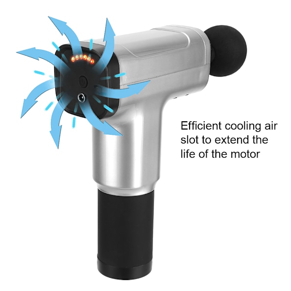 Elektrisk muskelmassasjeapparat med 6 hoder, bærbar fascia-avslapping, smertelindring, massasjeinstrument, sølv, EU-plugg, 100-240V