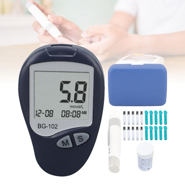 Blodsukkermåler Kit Bærbar Præcis Diabetes Test Meter med Lancet Enhed Teststrimler til Hjemmeselv Blodsukkerovervågning