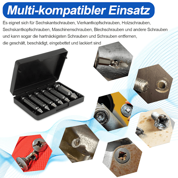 Skruvutdragarsats, 6 delar skruvutdragare med magnetisk bitshållare, skadad skruvavdragare utdragarsats, H.S.S 4341#, 62-63HRC hårdhet, för