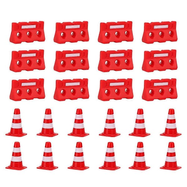 24 stk. mini trafikkjegler gjerder trafikkskilt lekesett trafikkjegleleker