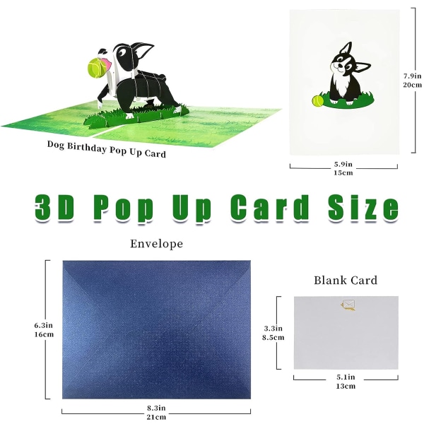 Hunde Pop Up Kort, 3D Pop Up Kort, Pop Up Fødselsdagskort, Boston