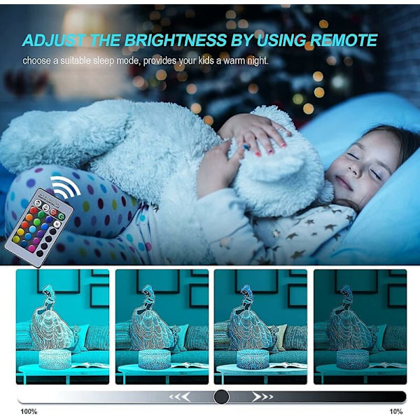 Smart Touch & Fjärrkontroll 3D Sjöjungfru Nattlampa, Illusion LED-lampa för Sovrumsdekorationer, Perfekta Sjöjungfrupresenter, Batteri- eller USB-driven