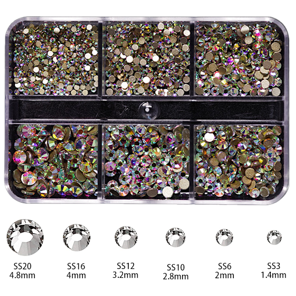 Blandade storlekar Flatback Rhinestones, Non Hotfix Round Crystal Gems