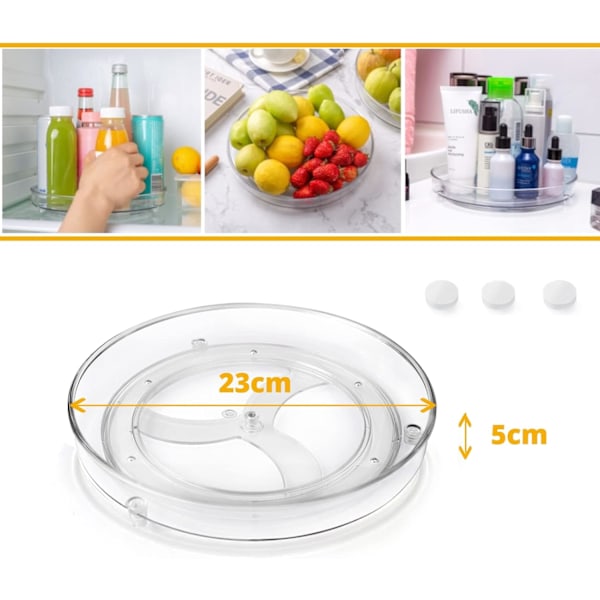 Lazy Susan Organizer för köksskafferi, kylskåp, skåp, Premiumkvalitetsplast, Klar Lazy Susan, Runda släta kanter för säkerhet, 360° roterande