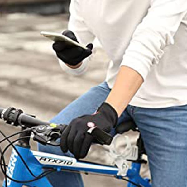 Efterårs- og vintercykling handsker til mænd og kvinder, vindtætte, varme touch screen handsker med udendørs lynlås
