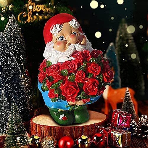 1 Stykke Hagegnomstatue i Resin som Holder Roser, Gnomfigur
