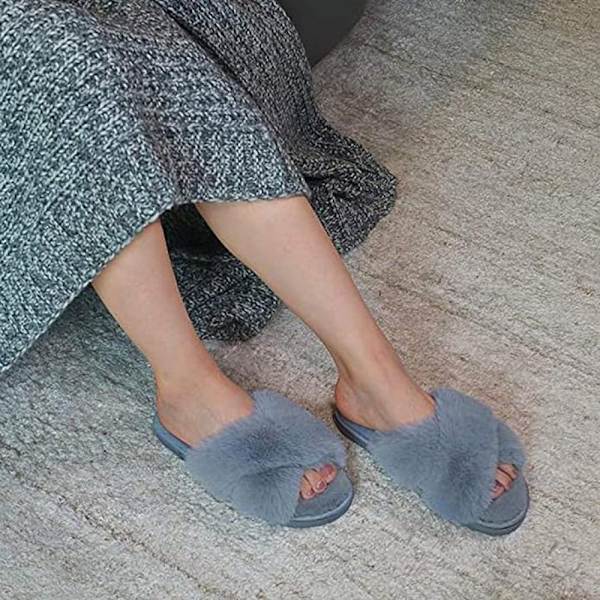Varme kryds pels flip flops grå 38-39