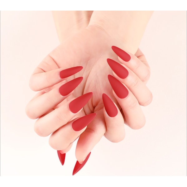 24 stk. Falske Negle Matte Ren Farve Medium Lange Stiletto Mandel Tryk på Negle Falske Spidser Kunstige Finger Manicure til Kvinder og Piger (Sort)