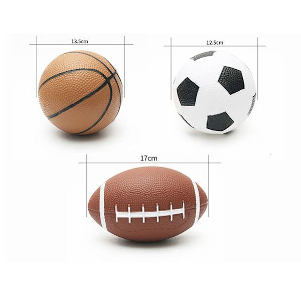 3 st skumbollar för barn - Inkluderar 1 rugbyboll, 1 fotboll, 1
