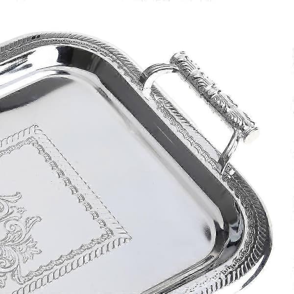 Elegant nordisk serveringsbrett i rustfritt stål med håndtak for kaffebar, mat- og dessertservering Silver S