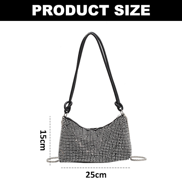 Rhinestone-veske Clutch til kvinner - Stilig kveldsveske, Glansfull Kryss
