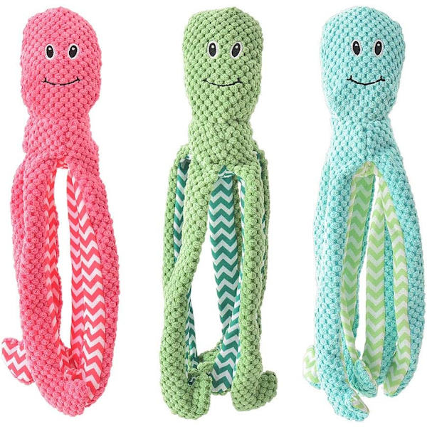 3-pack hundsqueaky leksaker, husdjur valp hund plysch squeak leksak set för små medelstora hundraser hållbar interaktiv bläckfisk röd grön blå$hundsqueaky leksaker