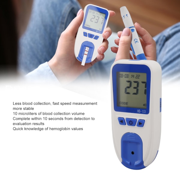 Hjemme-hæmoglobin-testmeter-analysator Hæmoglobin-testsæt med blodprøvetager Blodopsamlingsnål Testpapirer Model HB 101