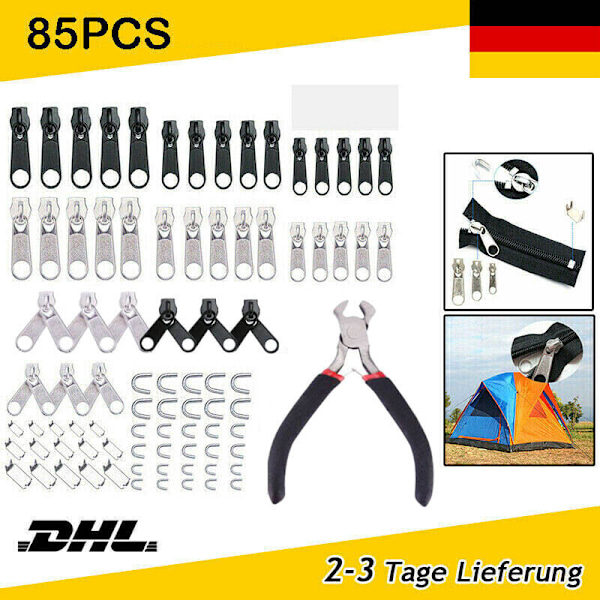 85x Dragkedja Reparationssats Dragkedja Slider Metall Reparation & Tång DE